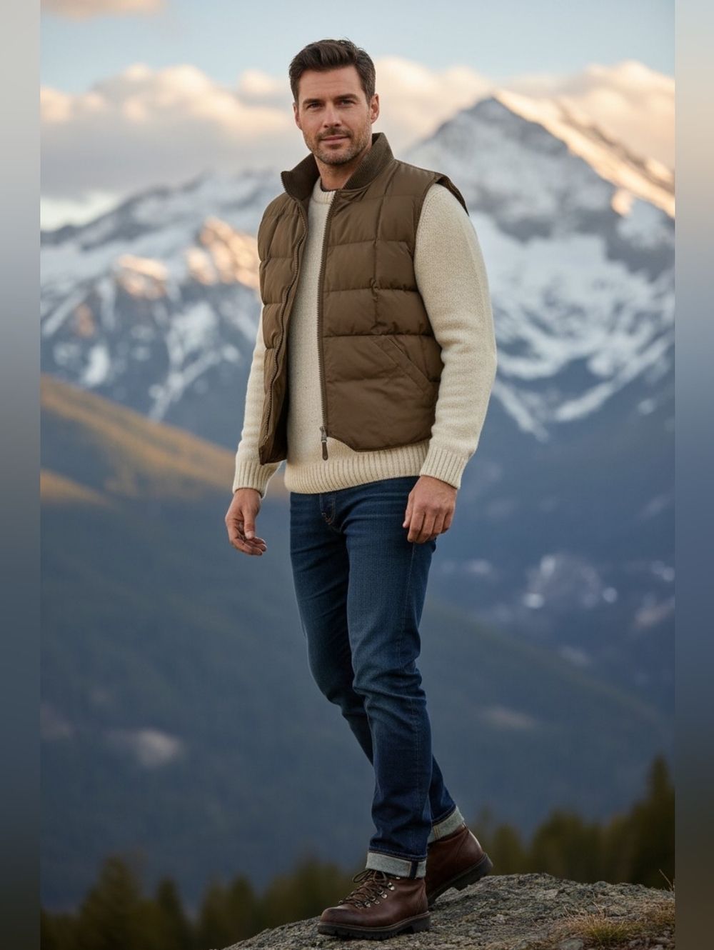Eddie Bauer reversible goose down puffer vest tan brown, Men's Large